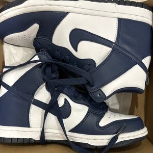 Nike Dunk High GS white/Midnight Blue 4y or 5.5w
